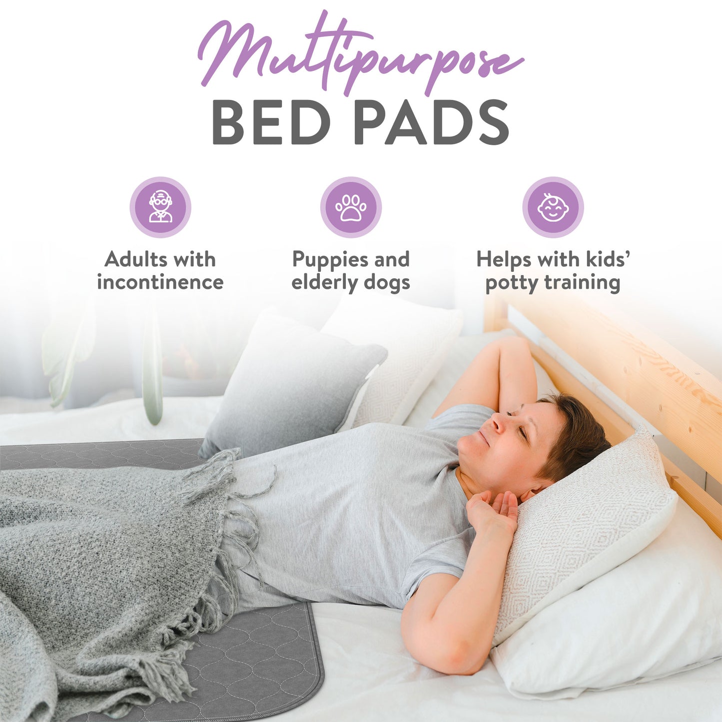 Inspire Stain Hiding Gray Washable and Reusable Incontinence Bed Pads for Adults