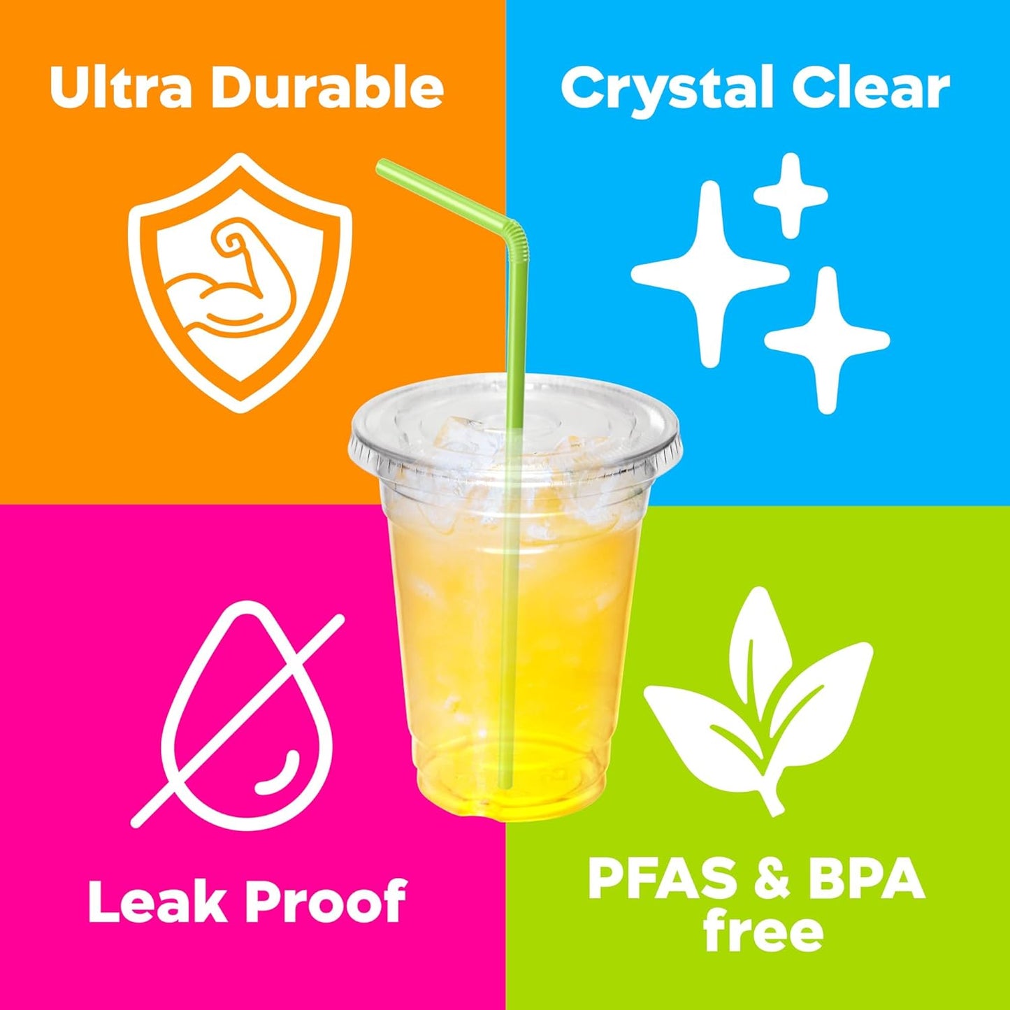 Inspire Home & Pantry Plastic Cups with Lids | BULK SAVINGS Smoothie Cup, Iced Coffee, Soda | Crystal Clear | 12 Oz Case of 200