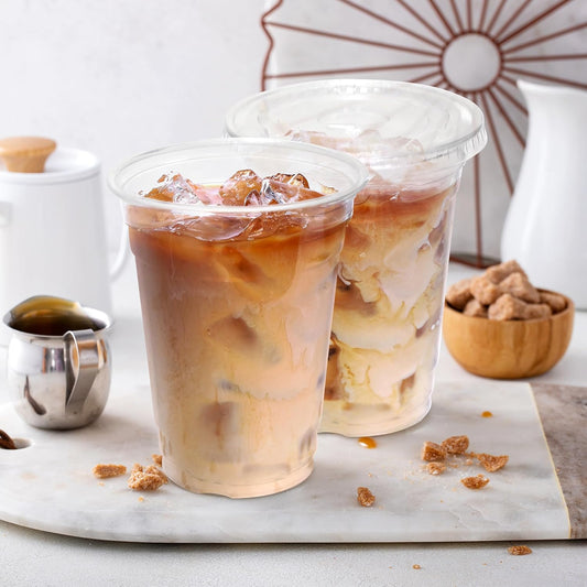 Inspire Home & Pantry Plastic Cups with Lids | BULK SAVINGS Smoothie Cup, Iced Coffee, Soda | Crystal Clear | 12 Oz Case of 200