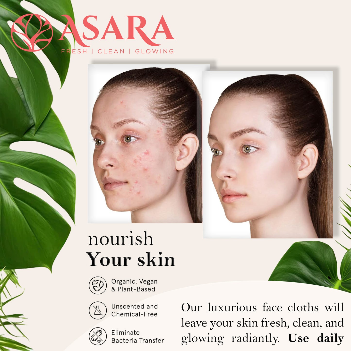 Asara Disposable Face Towel XL Facial Cleansing Wipes (100 Count)