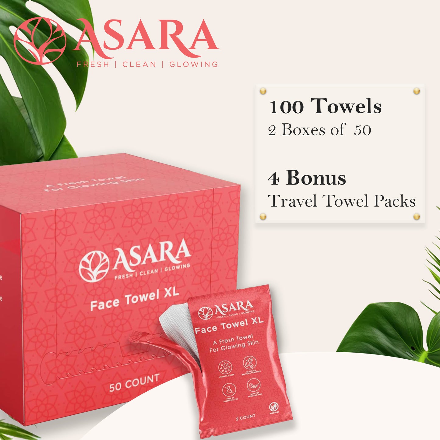 Asara Disposable Face Towel XL Facial Cleansing Wipes (100 Count)