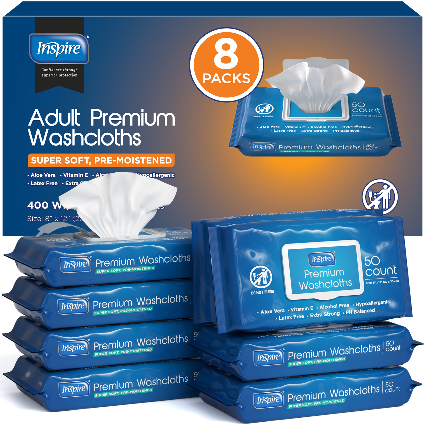 Inspire Adult Wash Cloths 400 Count