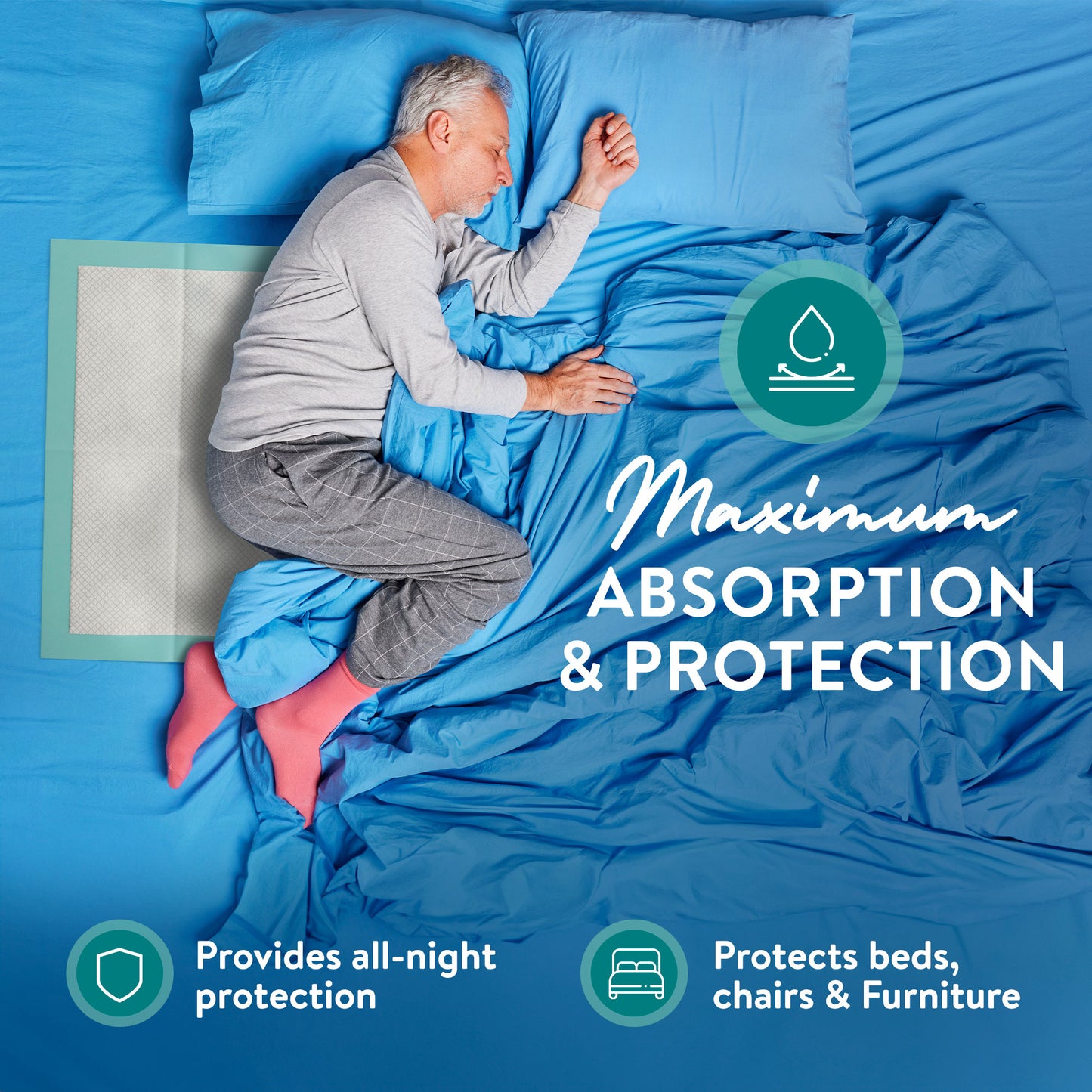 Inspire Adhesive Strips Extra Large Super Absorbent Bed Pads for Incontinence Disposable 36 x 36 in.