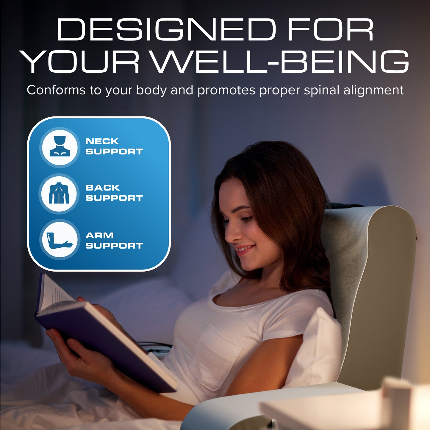 Kolbs Reading Pillow | Full Support for Comfort Solid Foam (Grey/White)