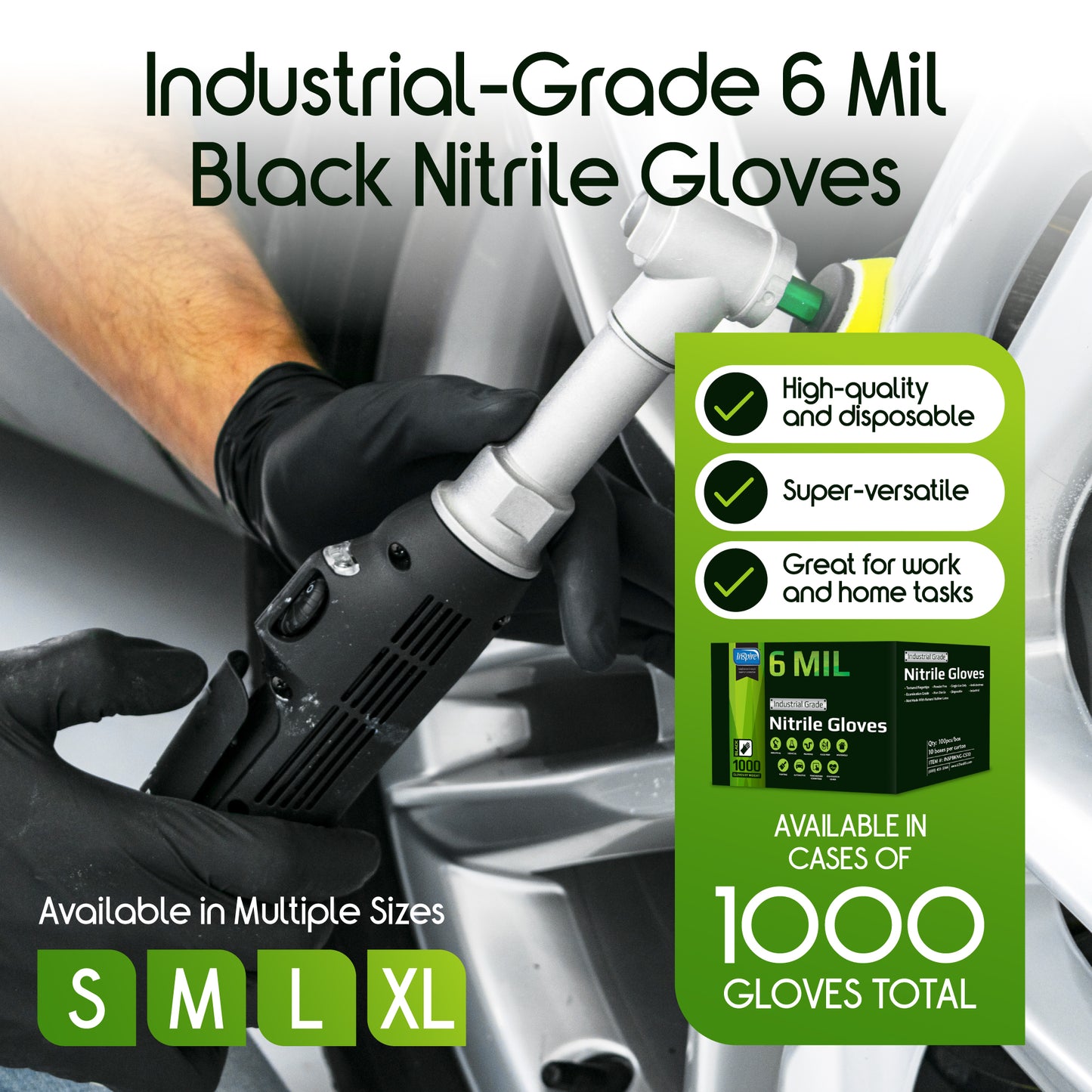 Inspire Black Nitrile Gloves 6 MIL 1000 Count