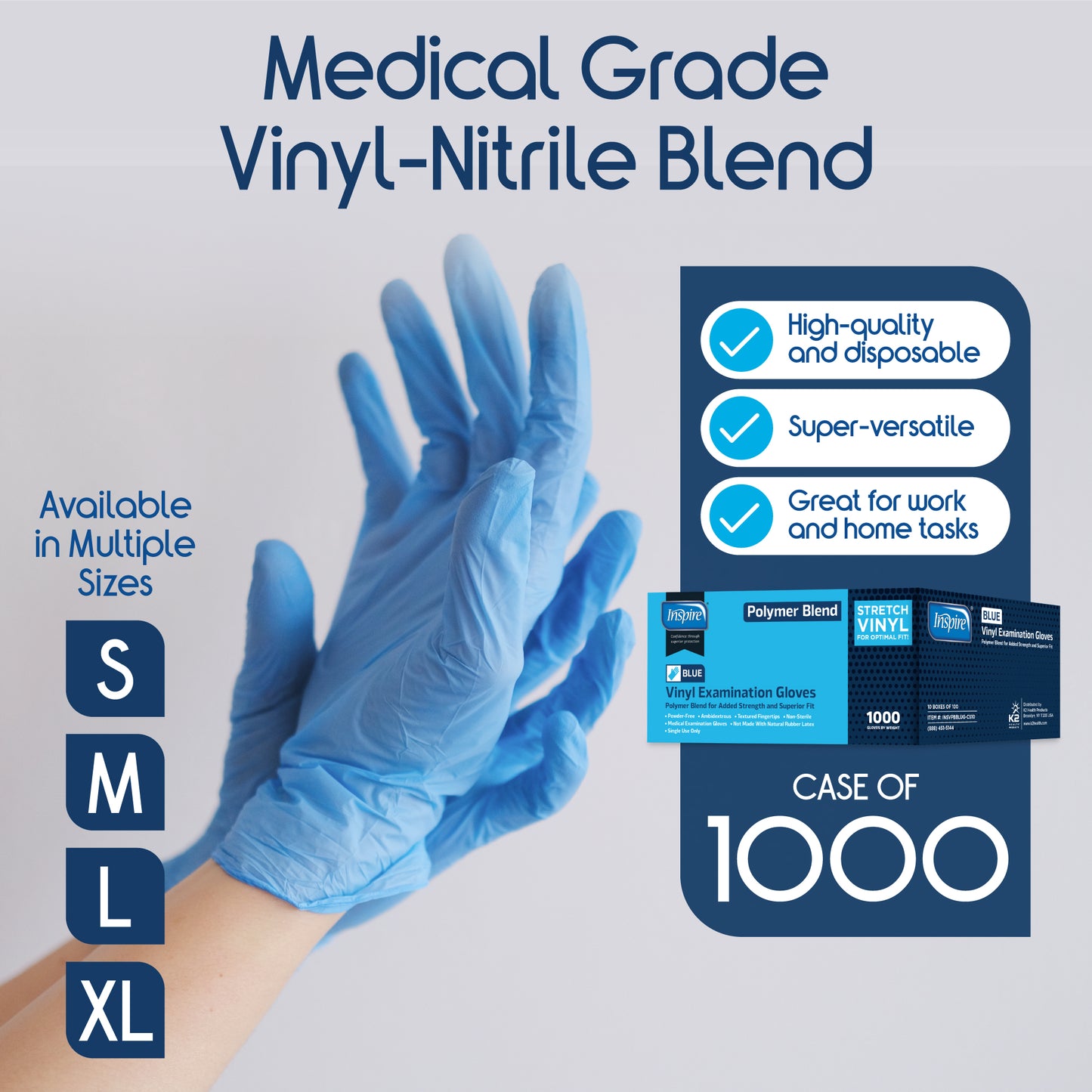 Inspire Nitrile-Vinyl Blend Exam Gloves 1000 Count