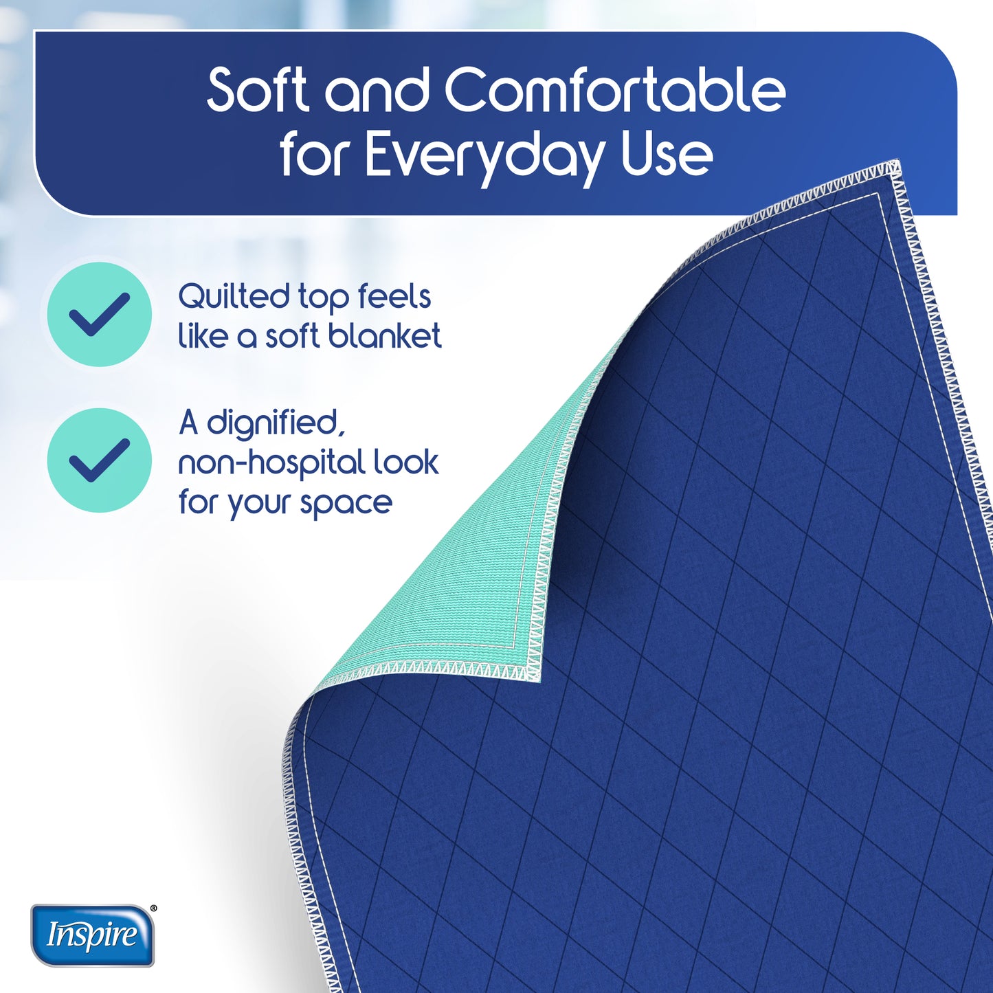 Inspire Waterproof Chair Pad, Dark Colored to Hide Stains, 18 x 24 – Quilted, for Incontinence Washable 3 PACK