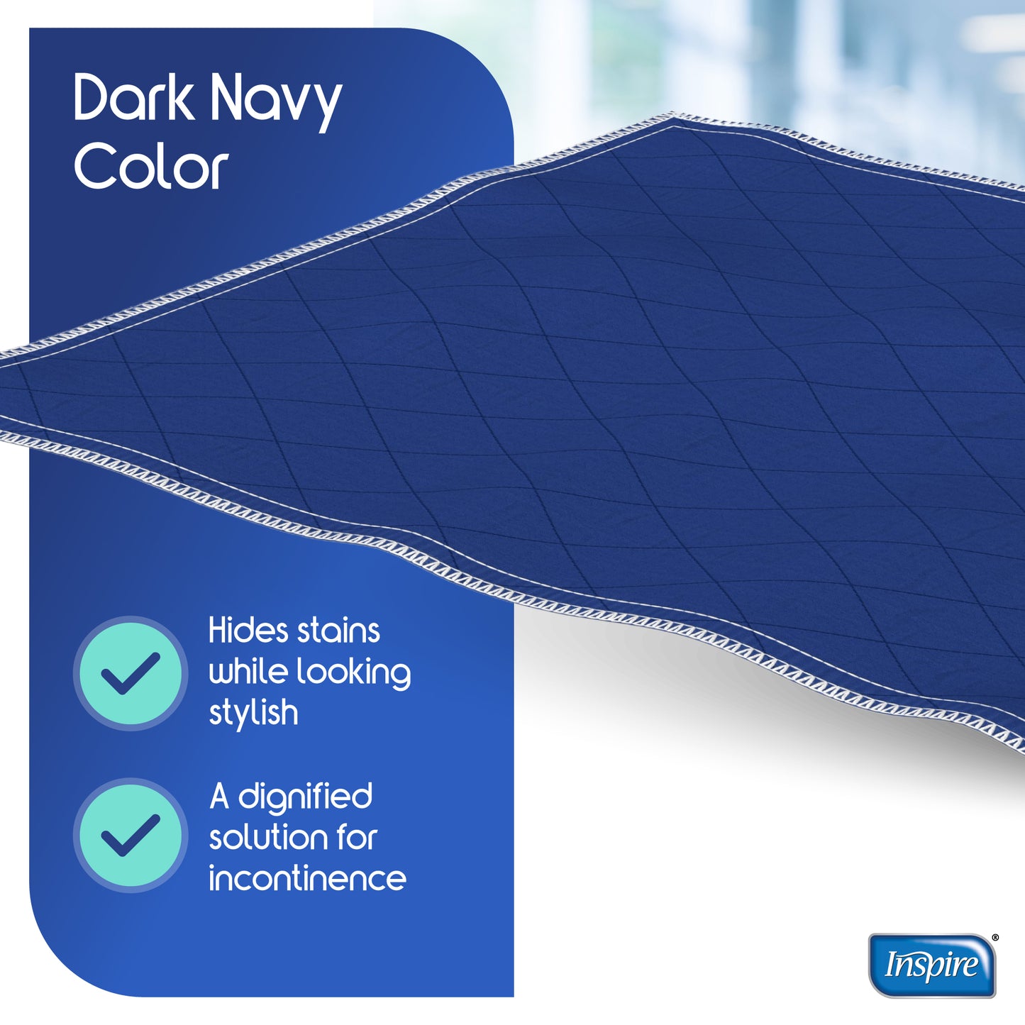 Inspire Waterproof Chair Pad, Dark Colored to Hide Stains, 18 x 24 – Quilted, for Incontinence Washable 3 PACK