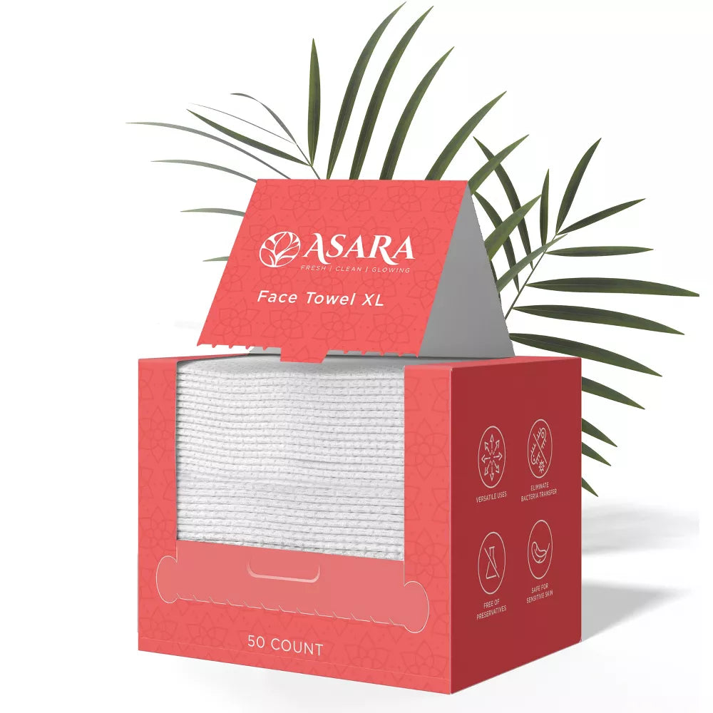Asara Disposable Face Towel XL Facial Cleansing Wipes (50 Count)