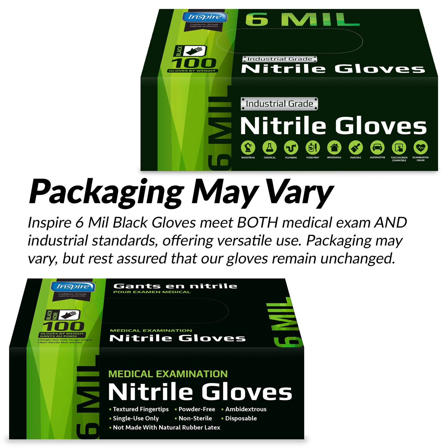 Inspire Black Nitrile Gloves 6 MIL 1000 Count