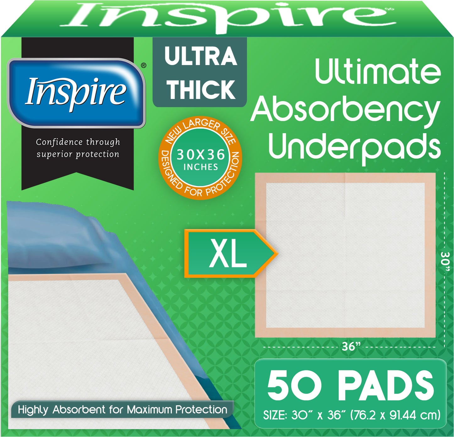Inspire 30 x 36 Super Absorbent Bed Pads Incontinence Disposable