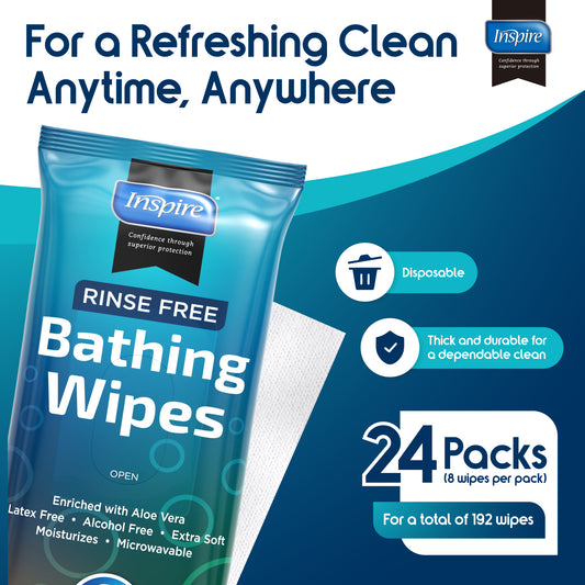 Body Wipes for adults bathing Rinse Free | Adult Wash Cloths Extra Large, Bathing Wipes for Incontinence, 8"x 8" In (192 count Bulk Pack)