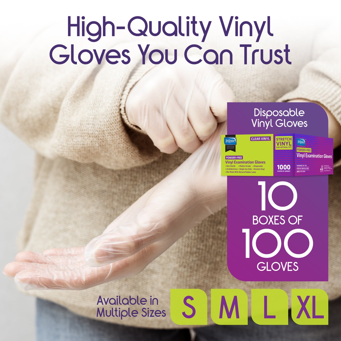 Inspire Stretch Vinyl Clear Exam Gloves 1000 Count