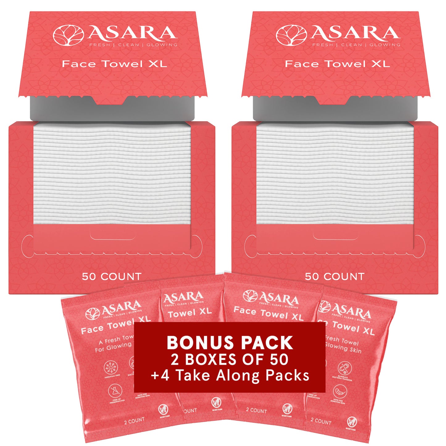 Asara Disposable Face Towel XL Facial Cleansing Wipes (100 Count)