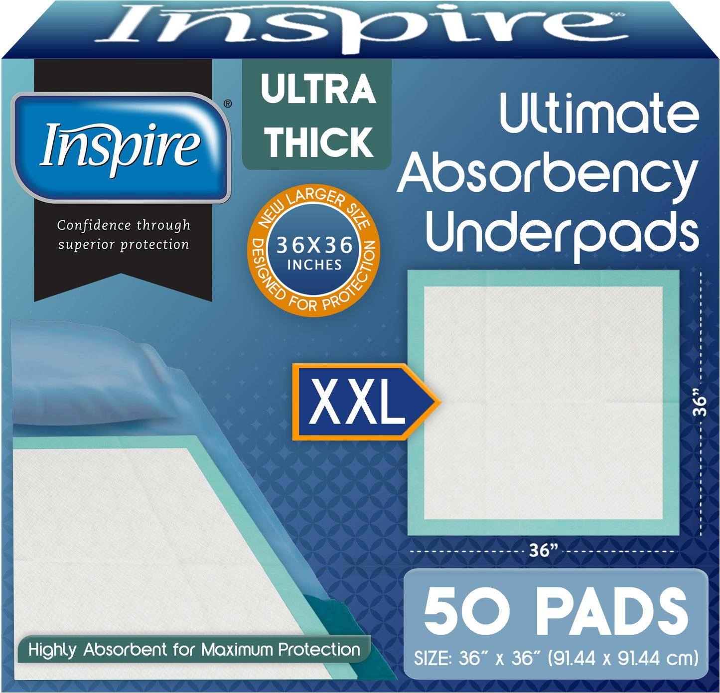 Inspire 36 x 36 Super Absorbent Bed Pads Incontinence Disposable