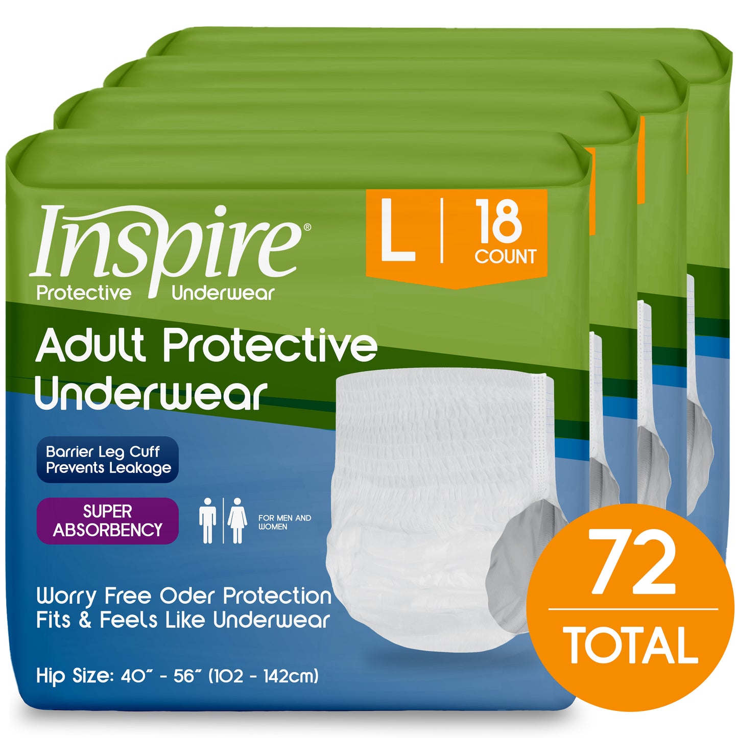 Inspire Adult Diaper Incontinence Underwear (large) Pack of 72