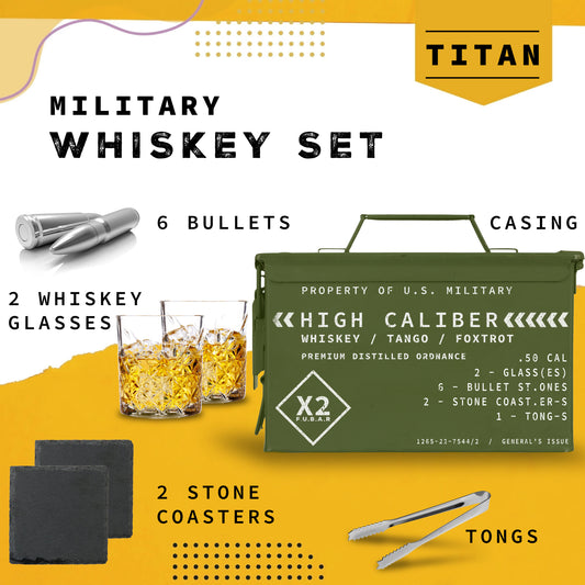 Titan LSO Whiskey Glasses and Whiskey Stones in Tactical Box Display