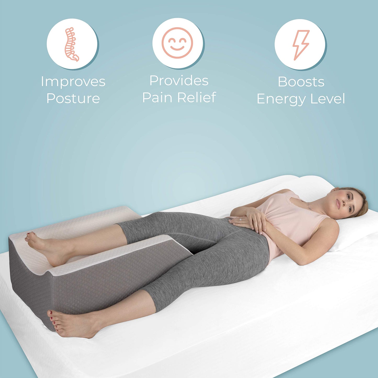 leg wedge pillow that elevates your leg and maintains proper positioning for improved posture