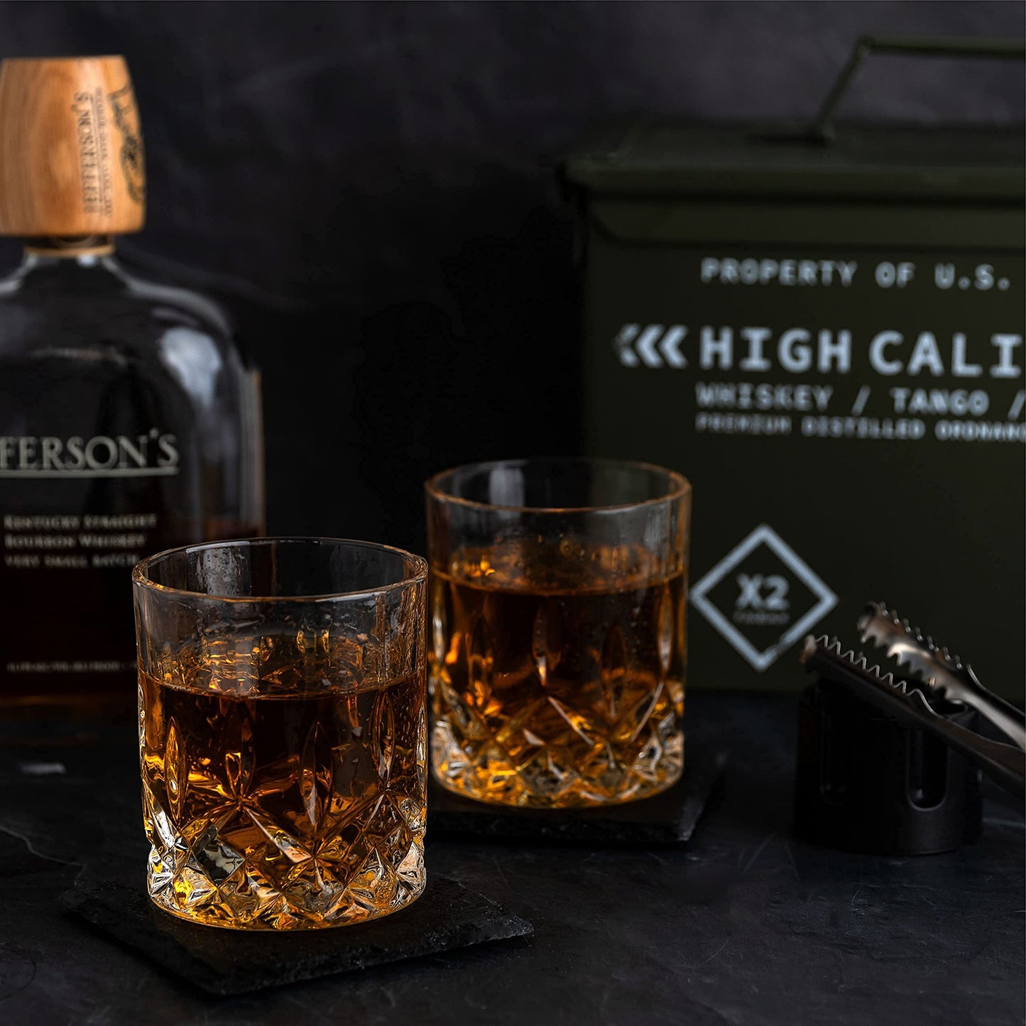 Whiskey Glasses and Whiskey Stones in Tactical Box