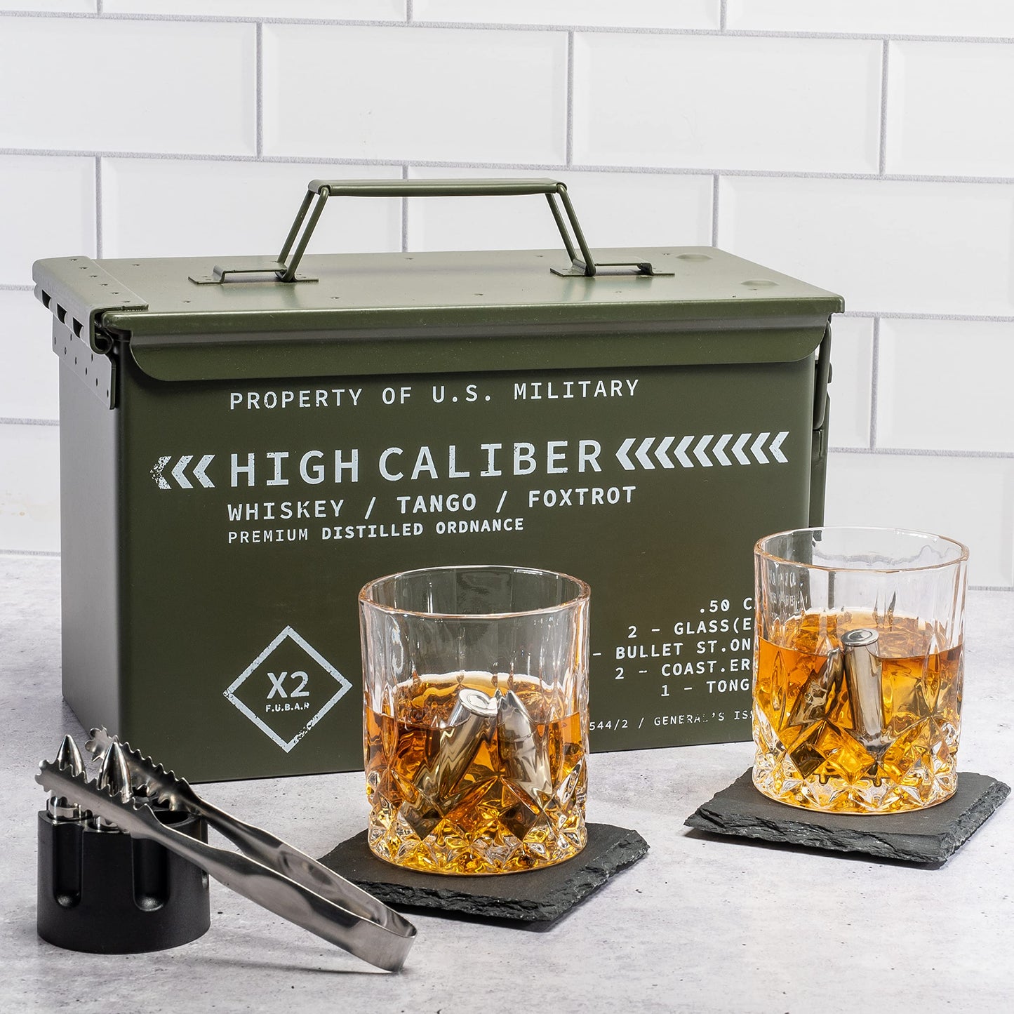 Whiskey Glasses and Whiskey Stones in Tactical Box