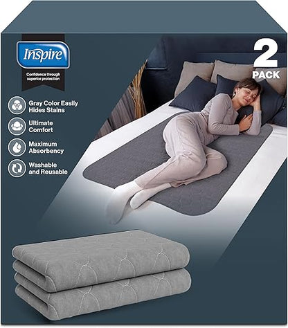 Inspire Stain Hiding Gray Washable and Reusable Incontinence Bed Pads for Adults