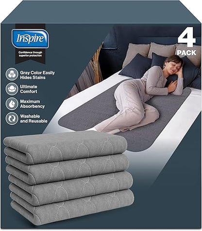 Inspire Stain Hiding Gray Washable and Reusable Incontinence Bed Pads for Adults
