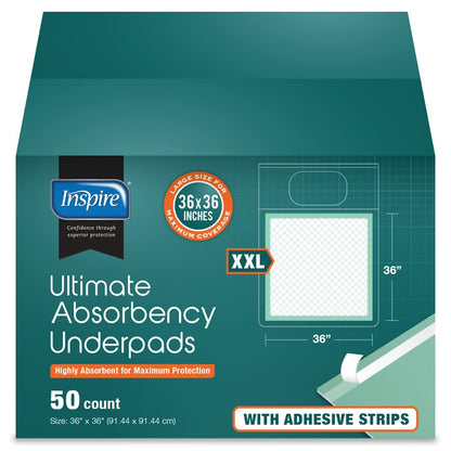 Inspire XL 36 x 36 Ultra Underpads Incontinence Bed Pads | Contemporary Modern Design | Hospital Bed Pads Disposable Adult Extra Large Chux Pads | Chucks Pads Disposable Adult | Medical Bed Linens.