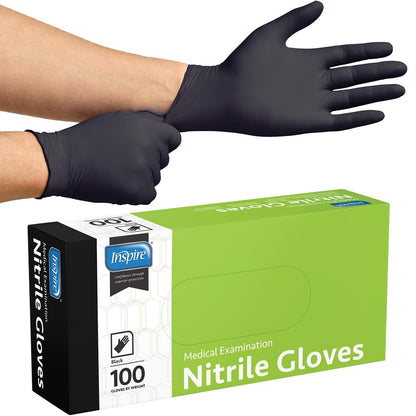 Inspire Black Nitrile Disposable Gloves | 4.5 Nitrile Disposable Safety Medical Cooking Cleaning Disposable Black Gloves|Large, 1000 Count