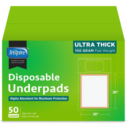 Inspire XL 36 x 36 Ultra Underpads Incontinence Bed Pads | Contemporary Modern Design | Hospital Bed Pads Disposable Adult Extra Large Chux Pads | Chucks Pads Disposable Adult | Medical Bed Linens.