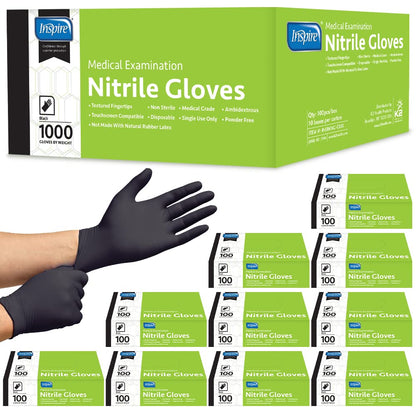 Inspire Black Nitrile Disposable Gloves | 4.5 Nitrile Disposable Safety Medical Cooking Cleaning Disposable Black Gloves|Large, 1000 Count