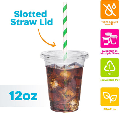 Inspire Home & Pantry Plastic Cups with Lids | BULK SAVINGS Smoothie Cup, Iced Coffee, Soda | Crystal Clear | 12 Oz Case of 200