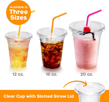 Inspire Home & Pantry Plastic Cups with Lids | BULK SAVINGS Smoothie Cup, Iced Coffee, Soda | Crystal Clear | 12 Oz Case of 200