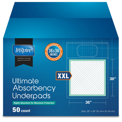 Inspire XL 36 x 36 Ultra Underpads Incontinence Bed Pads | Contemporary Modern Design | Hospital Bed Pads Disposable Adult Extra Large Chux Pads | Chucks Pads Disposable Adult | Medical Bed Linens.