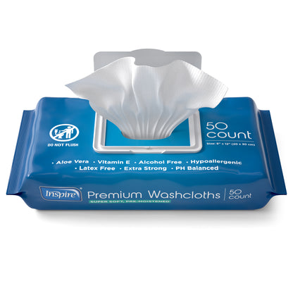 Inspire Adult Wash Cloths 600 Count, 12 Packs of 50