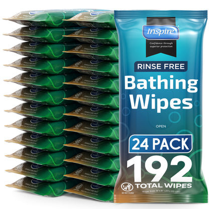 Body Wipes for adults bathing Rinse Free | Adult Wash Cloths Extra Large, Bathing Wipes for Incontinence, 8"x 8" In (192 count Bulk Pack)