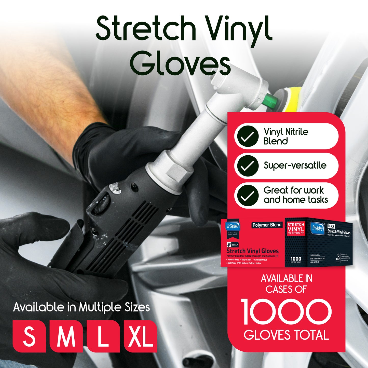 Inspire Black Vinyl Gloves Case of 1000