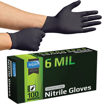 Inspire Black Nitrile Gloves 6 MIL 1000 Count