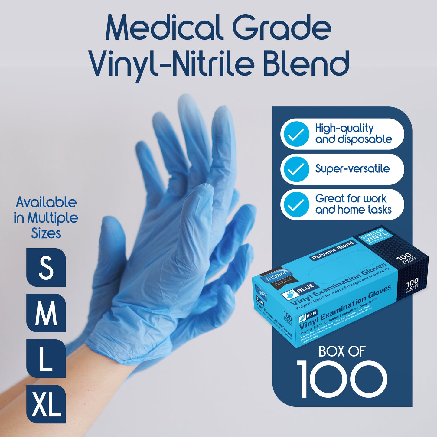 Inspire Blue Vinyl Gloves Disposable