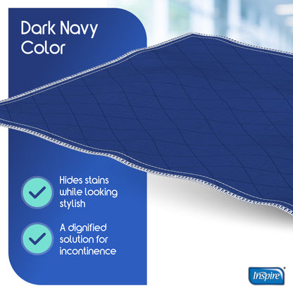 Inspire Waterproof Chair Pad, Dark Colored to Hide Stains, 18 x 24 – Quilted, for Incontinence Washable 3 PACK