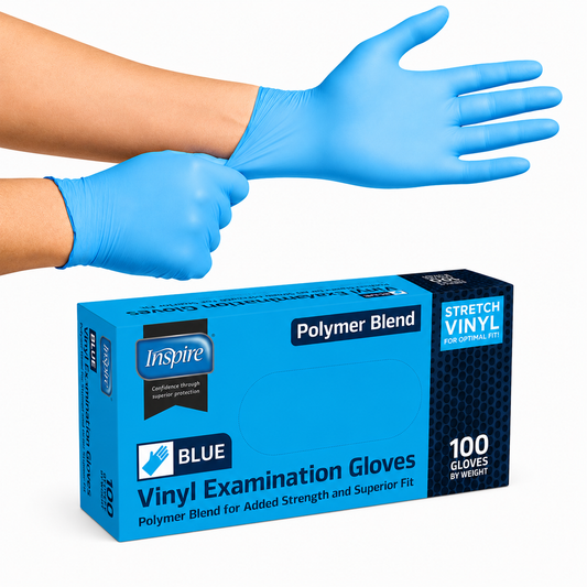 Inspire Blue Vinyl Gloves Disposable