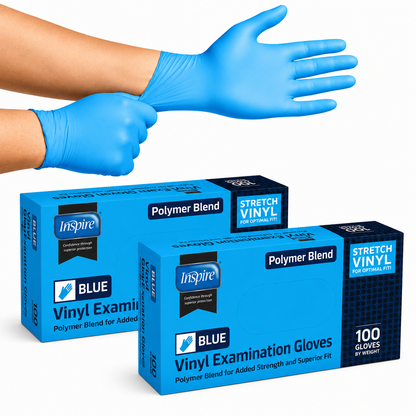 Inspire Blue Vinyl Gloves Disposable