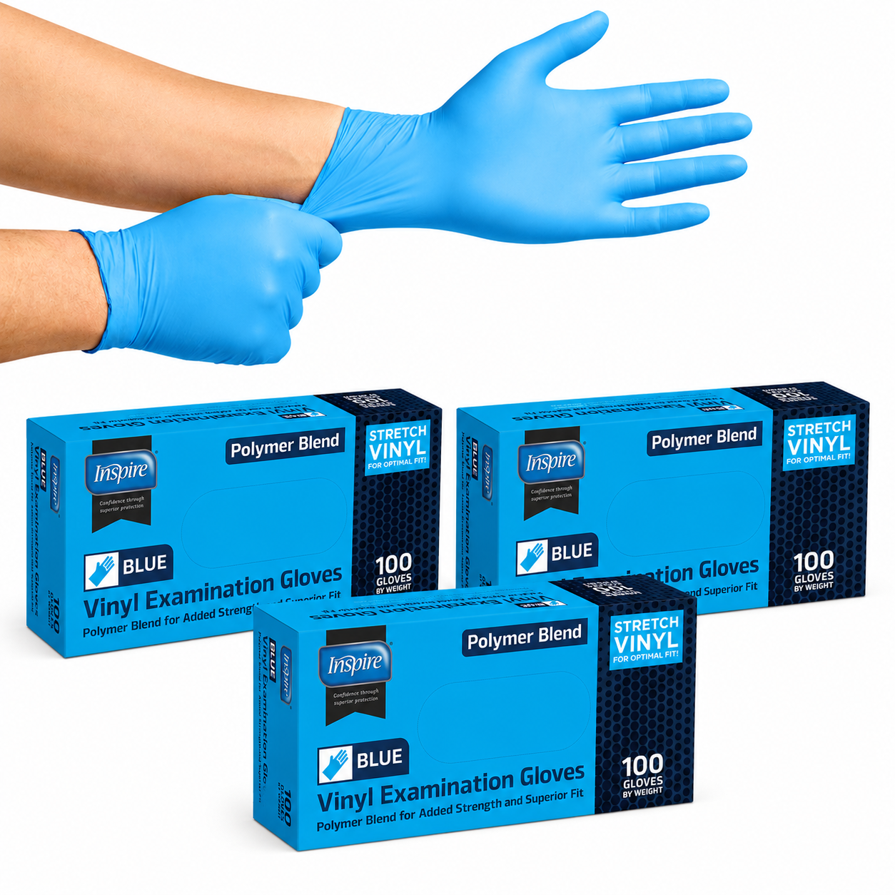 Inspire Blue Vinyl Gloves Disposable