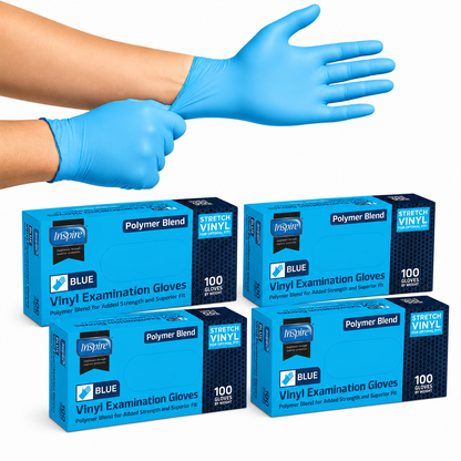 Inspire Blue Vinyl Gloves Disposable