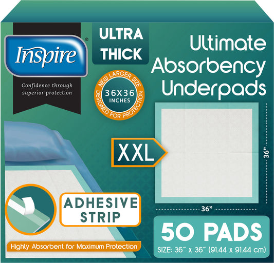 Inspire Adhesive Strips Extra Large Super Absorbent Bed Pads for Incontinence Disposable 36 x 36 in.