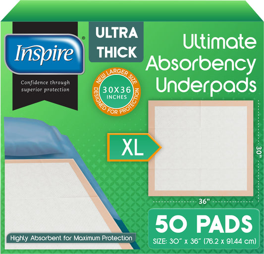 Inspire Bed Pads Extra Large Super Absorbent Underpads for Chronic Incontinence 30 x 36 in.