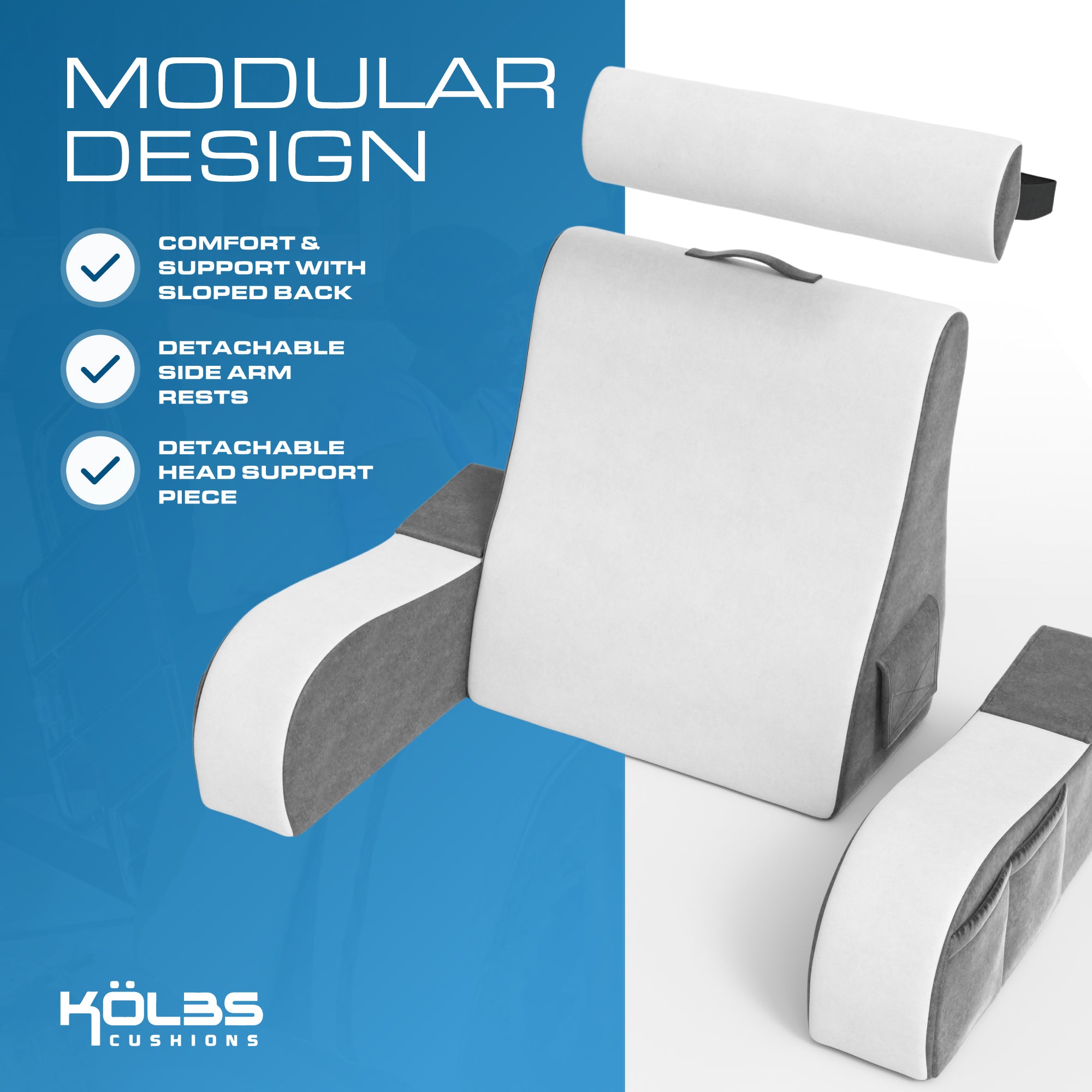 Kolbs Reading Pillow | Full Support for Comfort Solid Foam (Grey