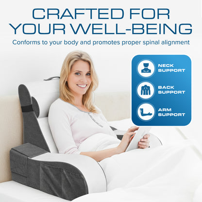 Kolbs Reading Pillow | Full Support for Comfort Solid Foam (Grey/White)