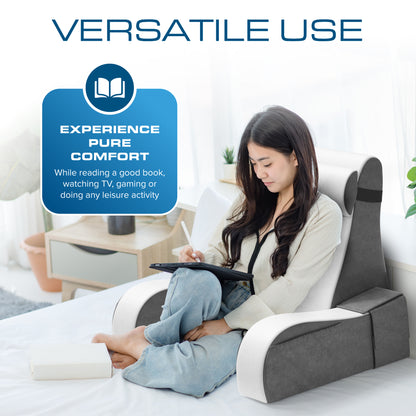 Kolbs Reading Pillow | Full Support for Comfort Solid Foam (Grey/White)