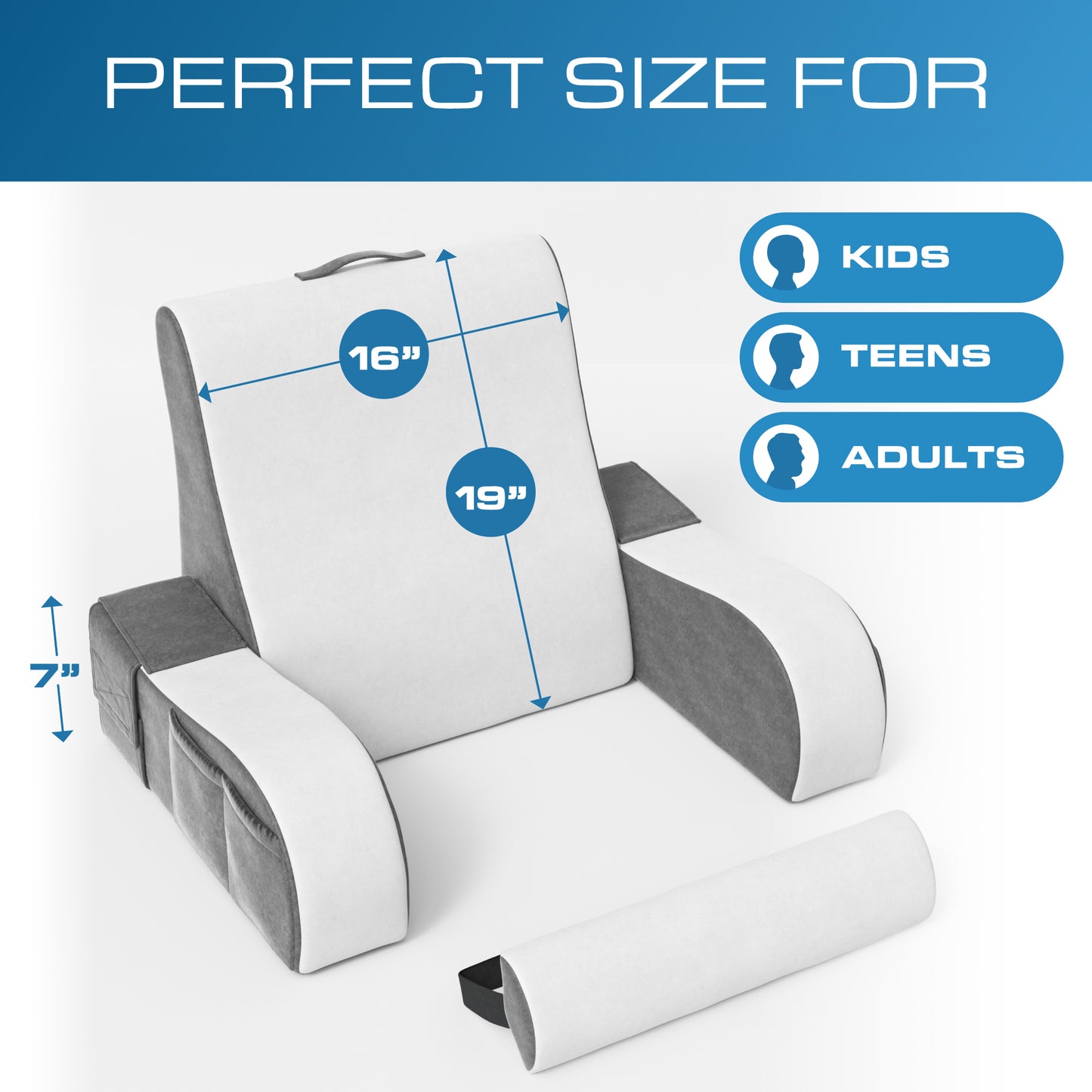 Kolbs Reading Pillow | Full Support for Comfort Solid Foam (Grey/White)