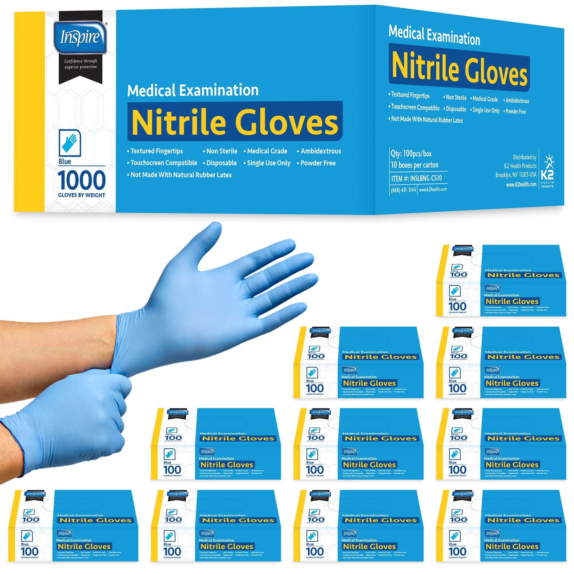 Inspire Nitrile Exam Gloves | The Original Quality Stretch Nitrile Cobalt Blue | 4.5 Gloves Disposable Latex Free Medical EMT (Light Blue, Small)